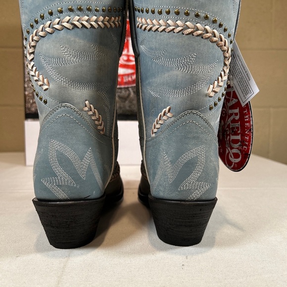 Laredo Western Boots Fancy Sky Blue With Studs Snip Toe Block Heel - Picture 5 of 10